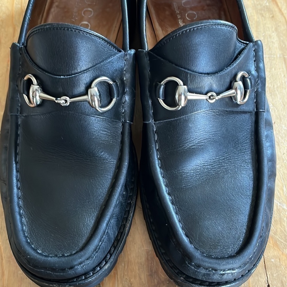 GUCCI Horsebit Mens Jasper Loafers Lug Sole Dress Shoe Black Leather 9.5 - Picture 5 of 16